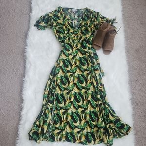 Wrap Dress--Banana Print
